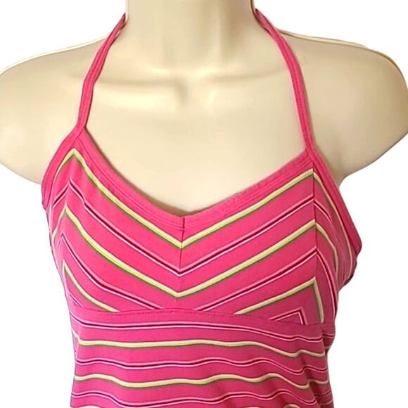 Excellent Arizona Jean Co Juniors Pink Striped Halter Neck Top Size Medium - Picture 5 of 7